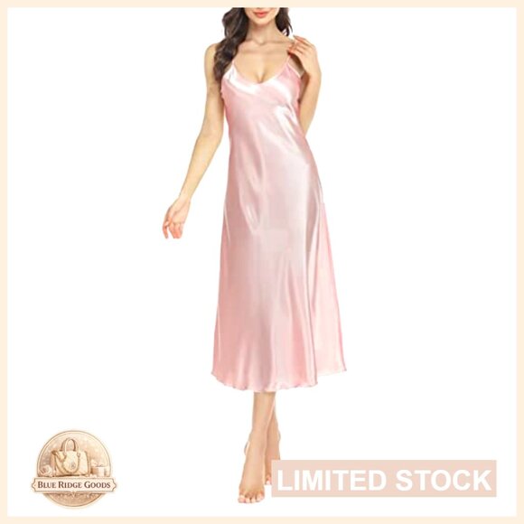Satin Nightgown Long Slip Dress V Neck Sleepwear S-XXL - Picture 2 of 7